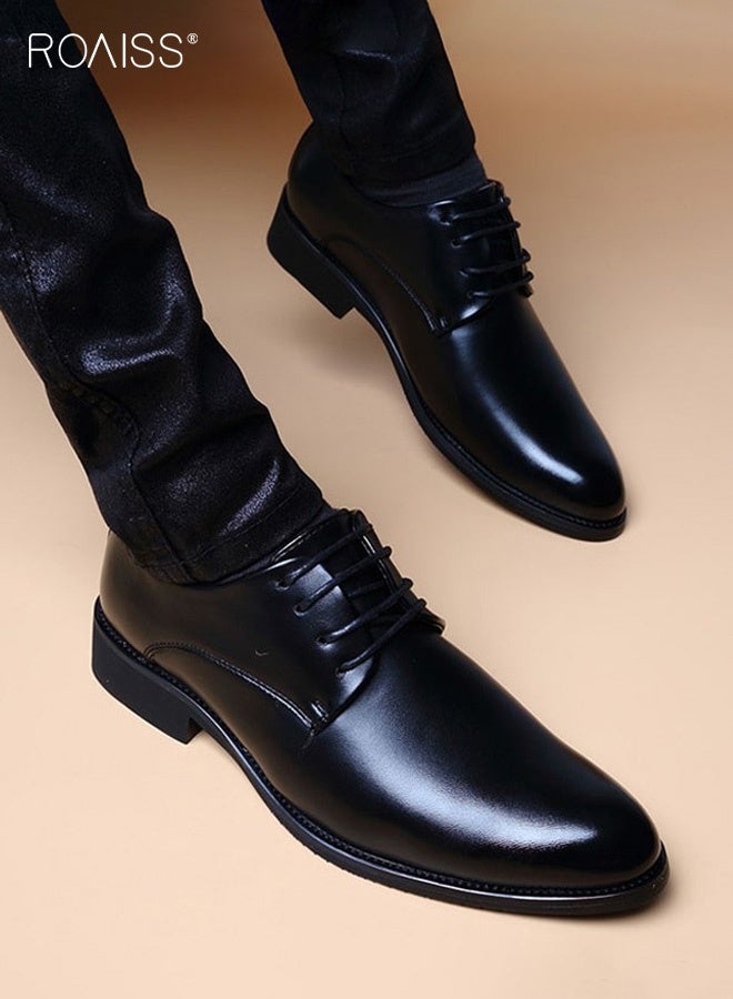roaiss Men's Pointed Toe Leather Shoes Lace-Up Dress Shoes Formal Style Daily Comfort Breathable Durable for Business Casual Wear and Perfectly Suited for Weddings and Special Occasions Black - Image 5